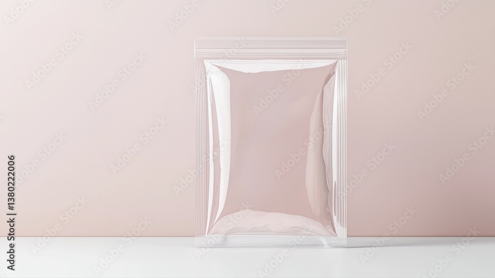 Poster blank transparent packaging with soft shadows on a neutral background for branding or design mockup.