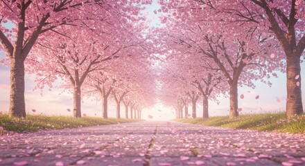Naklejka premium Serene Cherry Blossom Pathway
