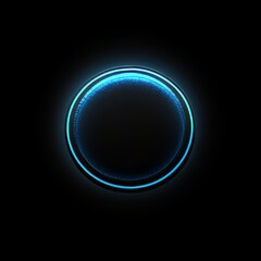 A luminous blue neon circle hovers in a dark, somber environment, embodying a high-tech, cyberpunk aesthetic in digital art