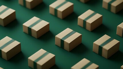 Obraz premium A visually striking arrangement of gift boxes on a green background, perfect for holiday themes or packaging concepts.
