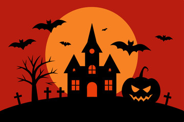 halloween background with pumpkin and bats