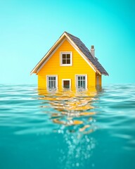 Flooded house scene underwater digital artwork surreal bright colors