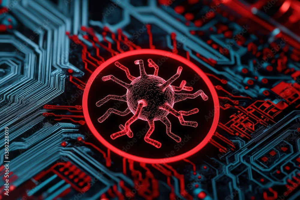 Poster abstract design of virus on circuit board background