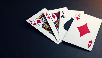 Four aces fanned out, showcasing their unique designs , black, spades
