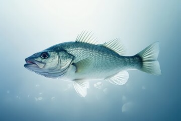 Fototapeta premium A solitary fish swims in an aquatic environment with light