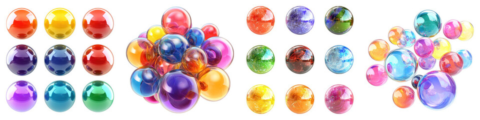 Rendering colorful round shapes bubbles isolated on transparent background. PNG ,Set of