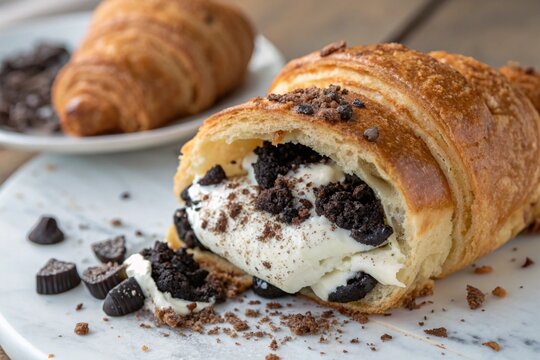 A croissant with crushed oreos and vanilla cream