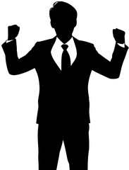 ガッツポーズで喜んでいる男性のシルエットイラスト