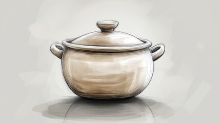 Ceramic pot, digital painting, kitchenware, light background