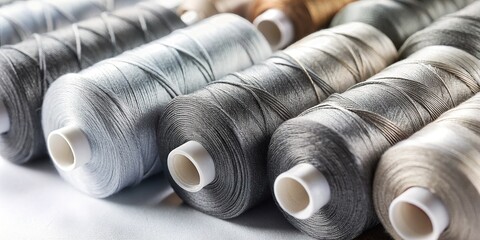 Gray Sewing Machine Thread Textures on White Background - High-Resolution Stock Photo
