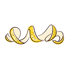 Curled lemon peel in flat style. Perfect for food design, citrus themed artwork, healthy lifestyle concept and culinary design. Isolated on a white background.