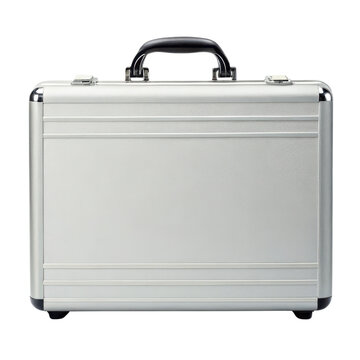 sleek silver briefcase with sturdy handle, perfect for business or travel