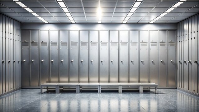 Modern Locker Room Wall Mockup - Blank Metal Lockers & Signage for Design