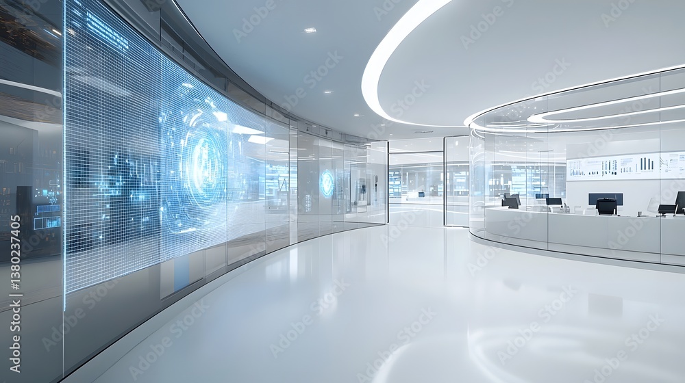 Poster futuristic interior of a cybernetic dream lab where advanced systems generate immersive virtual envi