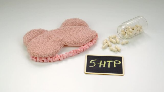 5-HTP sleep supplement capsules. Selective Focus.