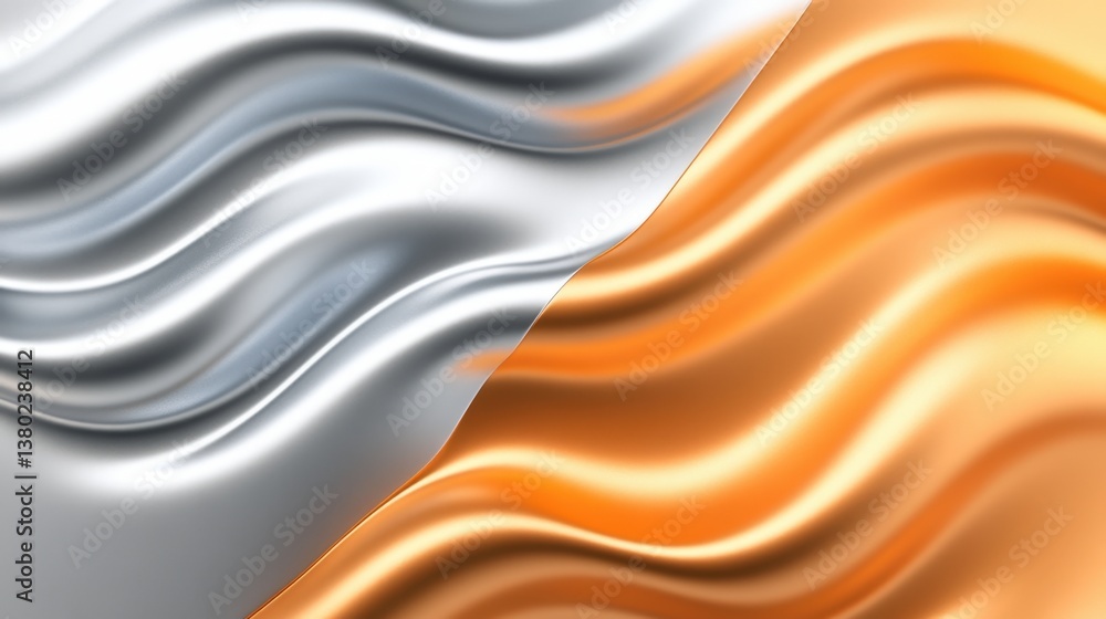 Aufkleber a dynamic abstract design featuring wavy folds of silver and orange fabric, creating a sense of move