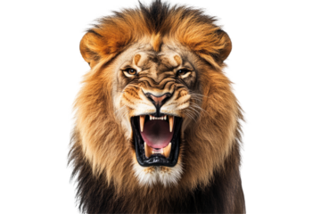 Fierce Roaring Lion on transparent background