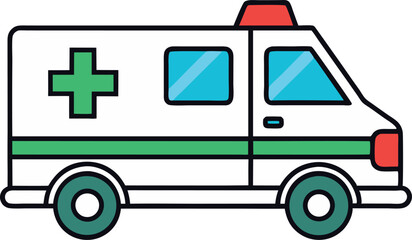 Vector Illustration of Emergency Ambulance with Medical Cross and Siren Lights – Perfect for Healthcare and Medical Services