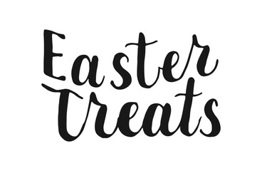 Naklejka premium Easter Treats Hand drawn Calligraphy lettering. Text banner poster card. Handwritten black words isolated on white background