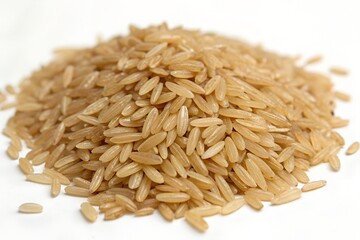 brown rice on white background