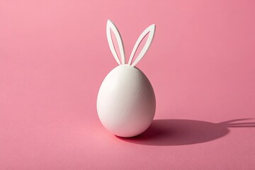 Obraz premium Simple White Easter Egg with Bunny Ears, Flat Lay on Solid Pink