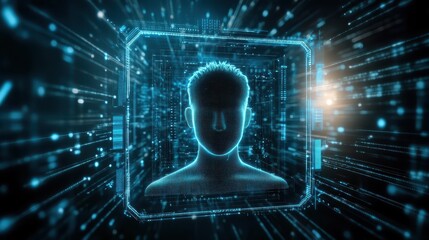 Futuristic man immersed in a digital interface, glimpse into the future of technology
