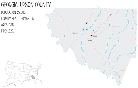 Large and detailed map of Upson County in Georgia, USA.