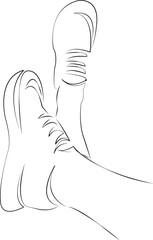 One continuous line art drawing flat illustration shoe, foot, person, sport, lifestyle, sneaker, woman, leg. Isolated image hand draw outline on white background