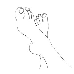 One continuous line art drawing flat illustration leg, foot, skin, female, woman, smooth, bare. Isolated image hand draw outline on white background