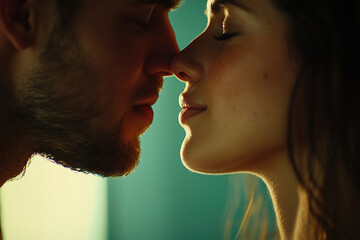 Fototapeta premium Tender Moment: A Couple's Intimate Kiss - Romance, Love, and Connection - International Kissing Day