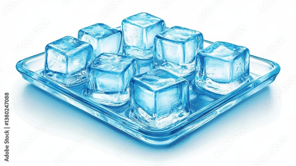 Poster closeup of sparkling ice cubes on a pristine white background, refreshing visual