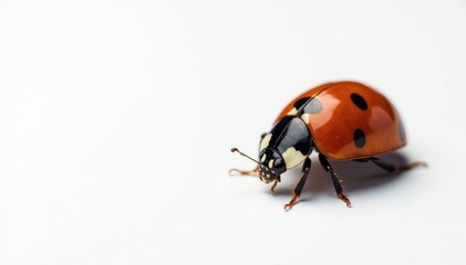 Obraz premium Single ladybug perfectly centered on pure white, macro, detail