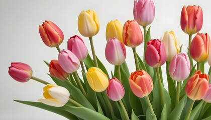 Obraz premium A vibrant bouquet of tulips in full bloom, set against a stark white background