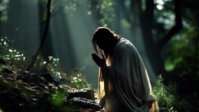 Prayer of Jesus Christ in the Garden of Gethsemane. Christian depiction of the Gospel events. Easter events