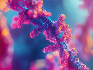 Abstract Coral Branch with Vibrant Colors and Glittering Texture Detail