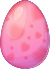 Vector illustration of a glossy pink Easter egg decorated with a delicate gradient and soft, blurry heart patterns. The smooth surface and gentle color transitions create a dreamy, romantic aesthetic