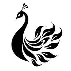 Peacock silhouette isolated on a white background.