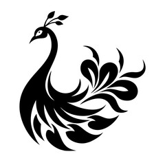 Peacock silhouette isolated on a white background.