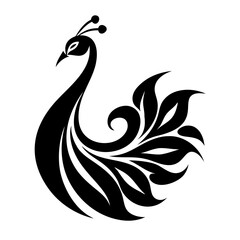 Peacock silhouette isolated on a white background.