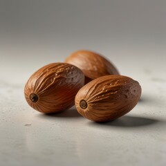 A Photograph of Almonds on a White Background.