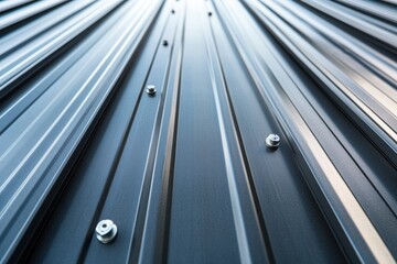 Close up view of metal screws securing a durable metal roof surface Generative AI
