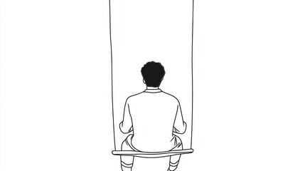 Man on Swing, Contemplation, White Background