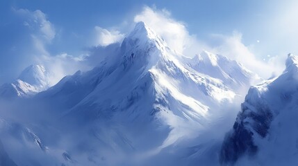 Obraz premium Majestic snow covered mountain range rises against a bright blue sky