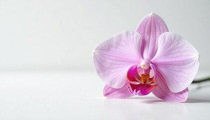 Obraz premium Single orchid flower placed against a clean white surface, white background, color