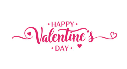Pink happy valentine's day text with heart accents on a black background for love and celebration design