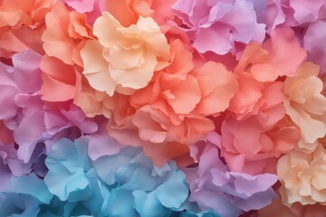 Colorful paper flowers in various shades create a vibrant background in a creative workspace