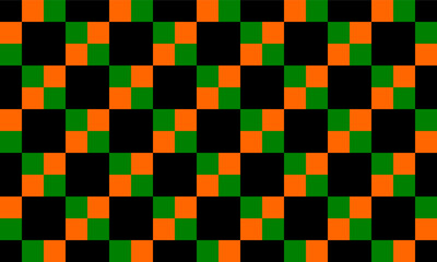 Fototapeta premium green, black, orange checkered tablecloth, yellow square block pattern checkerboard style, replete image design for fabric printing