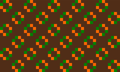 green, brown, orange plus sign checkered tablecloth, yellow square block pattern checkerboard style, replete image design for fabric printing