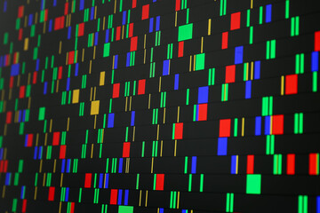 DNA analysis. Data with genetic information as background, closeup