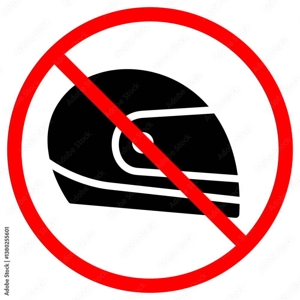 Aufkleber helmet not allowed sign icon with red circle and slash